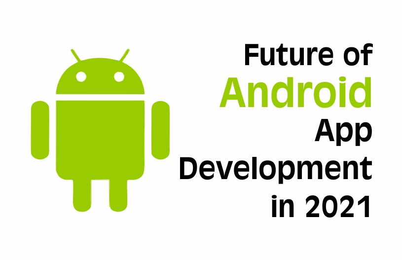 anroid logo with future of android app developemtn in 2021 text